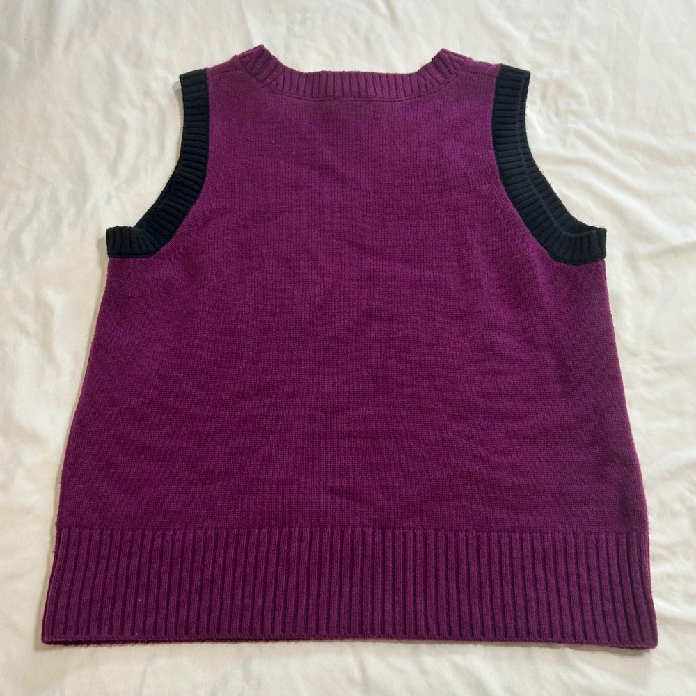 Akris Punto Wool Cashmere Sweater Vest Plum Purple Black Trim Sleeveless Knit - Picture 2 of 8